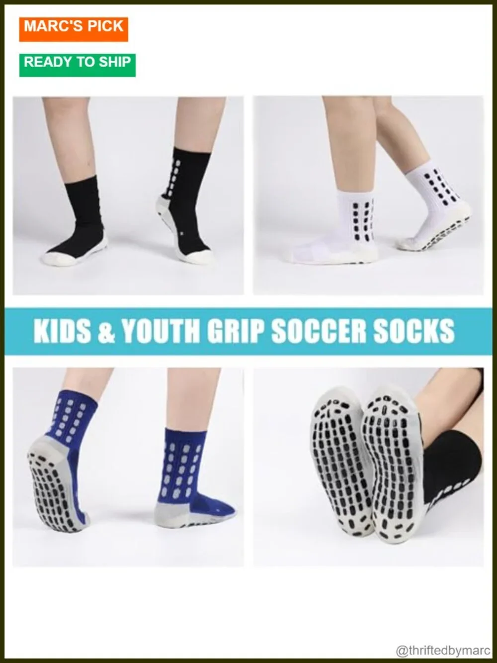 Kids Grip Soccer Socks - Non Slip Cushioned Athletic Socks for Football